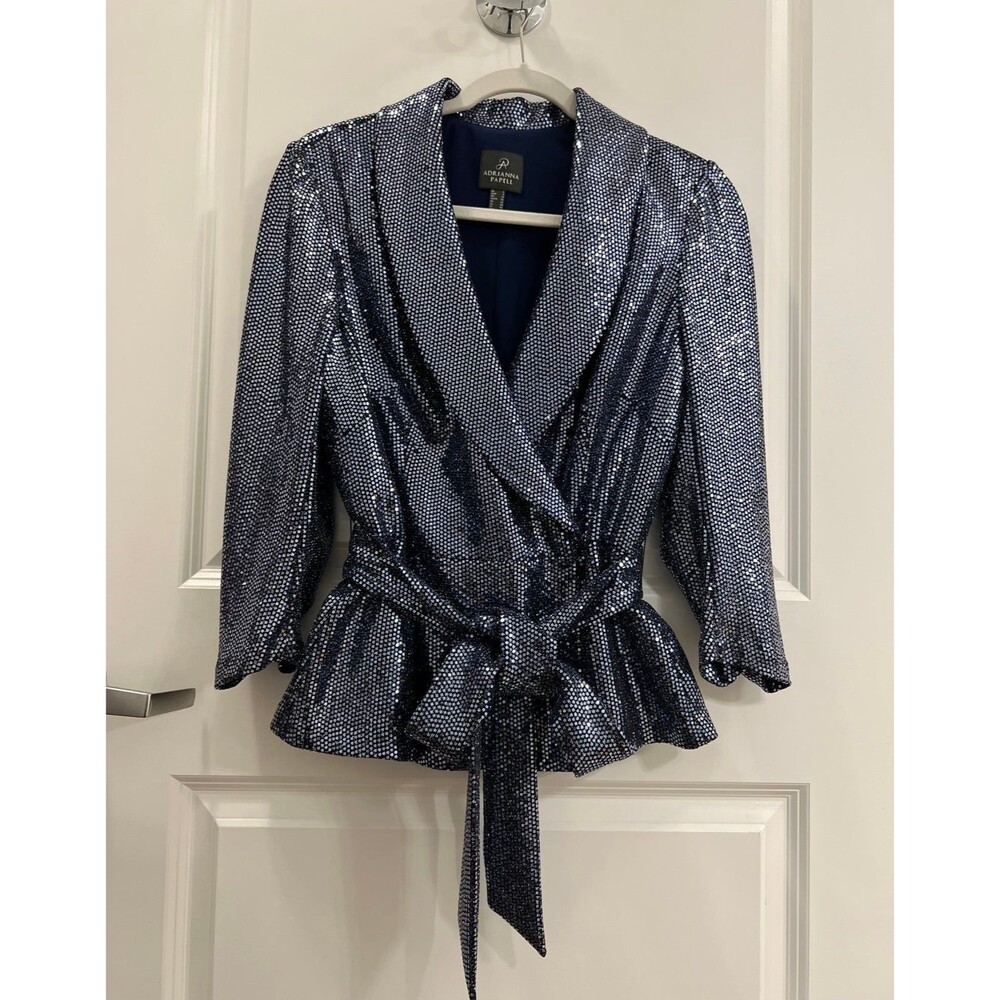 Adrianna Papell Women's Metallic Knit Wrap Top Size 6